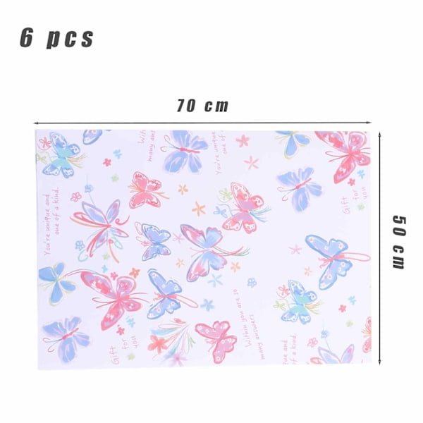 6 Ark Fjäril Omslagspapper, Blomsterförpackningspapper, Rosa Fjäril Omslagspapper, Omslagspappersrulle för Alla hjärtans dag, Födelsedagsfest, Baby