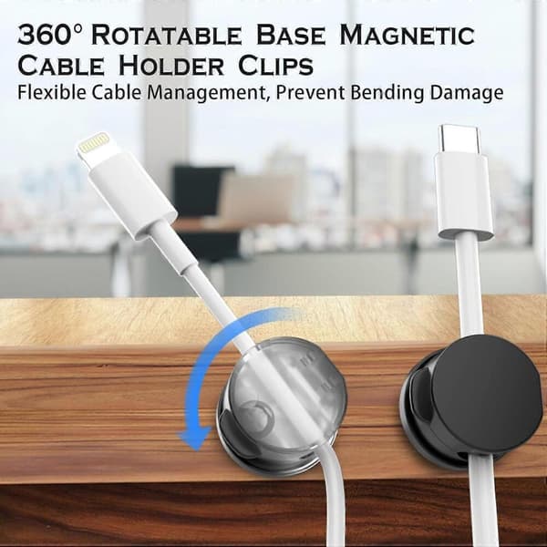 GETIT Pack Magnetiske Kabelholdere med Roterende Base, Ledningsholder med Magnetisk Lukkefunktion, USB Opladerkabelstyring (Sort)