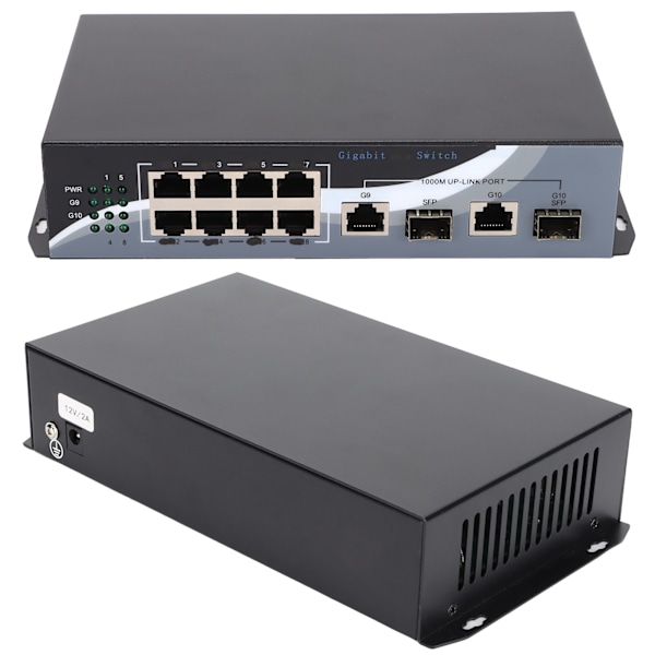 Ethernet Mediaomvandlare Twisted Pair RJ45 10/100/1000M 2 Optisk Fiber 10 Portar Adaptiv SFP