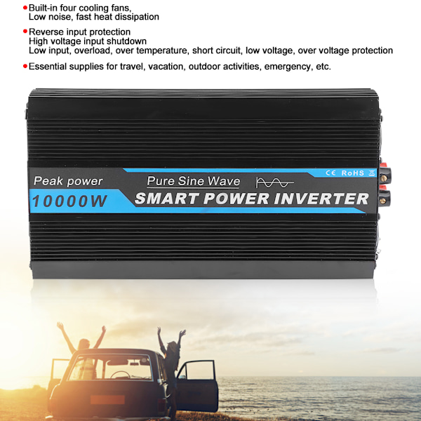 10000W Bilströmkonverter Transformator Ren Sinusvåg Spänningsomvandlare 12V till 220V‑240V