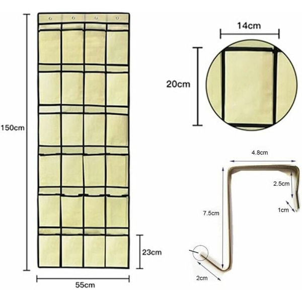 Utrymmesbesparande Organizer, Skoförvaring för Dörren med Justerbara Krokar, Slitstarka Meshfickor och Andningsbart Non-Woven Material för Multifunktion