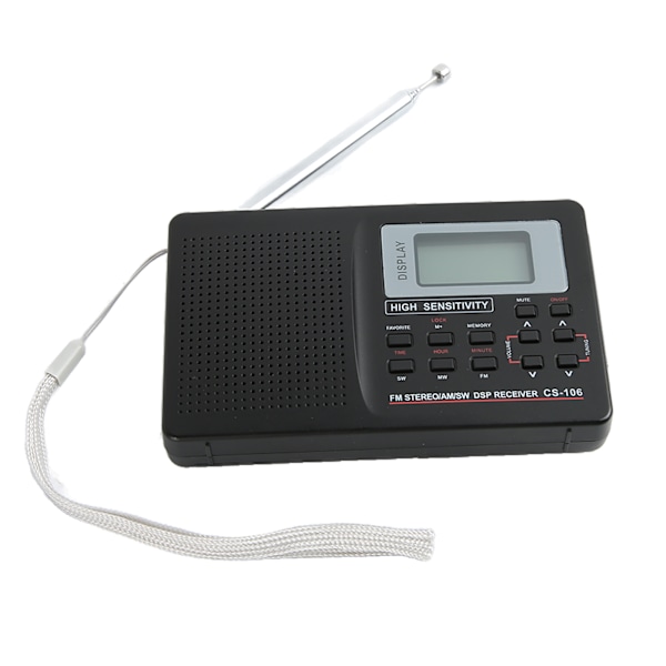 AM FM SW Radio med minnesfunktion, lågförlust bakgrundsbelysta knappar, bärbar digital fullbandsradio med väckarklocka