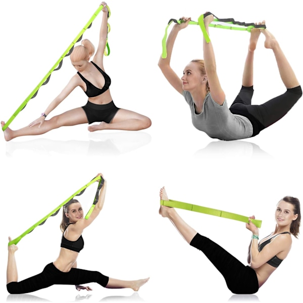 Oelastisk stretchrem för pilates, portabelt träningsband med 12 oberoende öglor, högkvalitativ nylonkonstruktion, hjälper till med muskler
