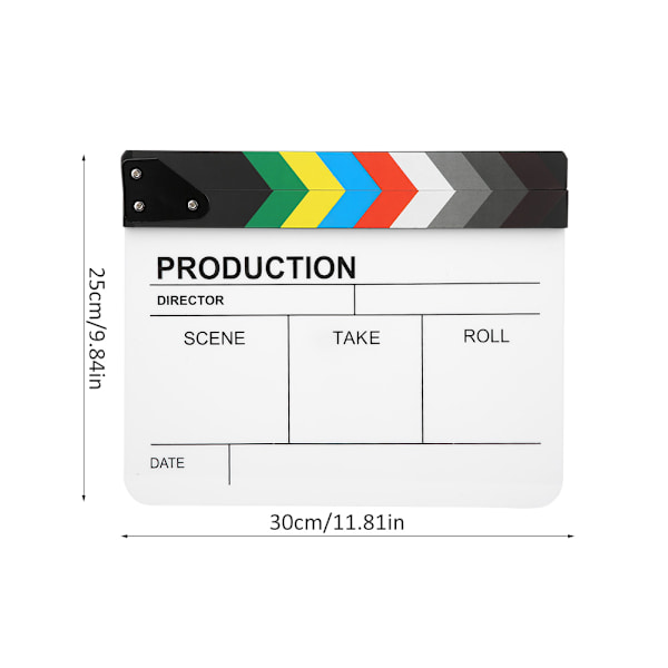 30x25CM Akryl Klaffbrett Regissør Film Film Innebygd Magnet Fotografi Action Clap (Fargerik Stripe White Board（PAV1CWE2） )