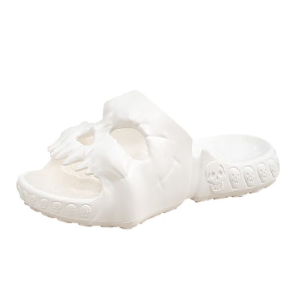 Men Skull Slide Slippers EVA Tjukk Såle Sklisikre Myke Skull Slide Slippers for Sommer Utendørs Hvit 40/41