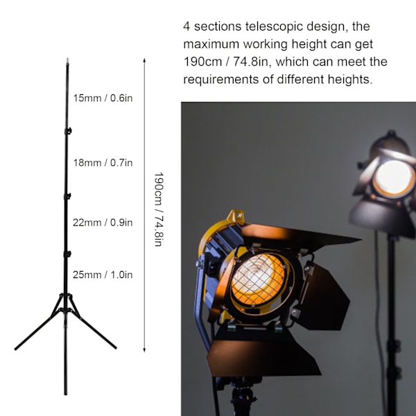 190 cm Ljusstativ Hållbar Fotografering Ljus Softboxar Reflektorer Stativ För LED Videoljus