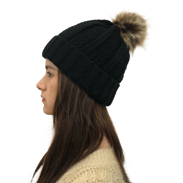 Paksu kaapeli neulottu tekoturkis pom fleece vuorattu kallohattu Cuf