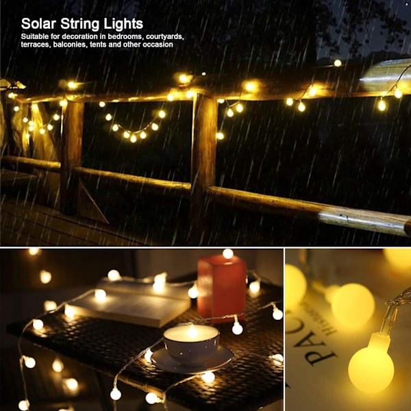 Solardrivna LED-ljusslingor, mångsidiga för sovrum, innergård, terrass, balkong, tält, bollformade lampor med vacker design