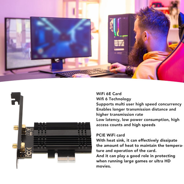 WiFi 6E AX210 PCIe WiFi-kort Bluetooth 5.3 med køleplade 2 antenne 6GHz 5.8GHz 2.4GHz trådløs netværksadapter til Windows 10 11