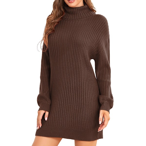Dam Turtleneck Tröja Klänning Elegant Casual Lös Enfärgad Långärmad Pullover Ribbstickad Klänning för Kontor Fika XXL