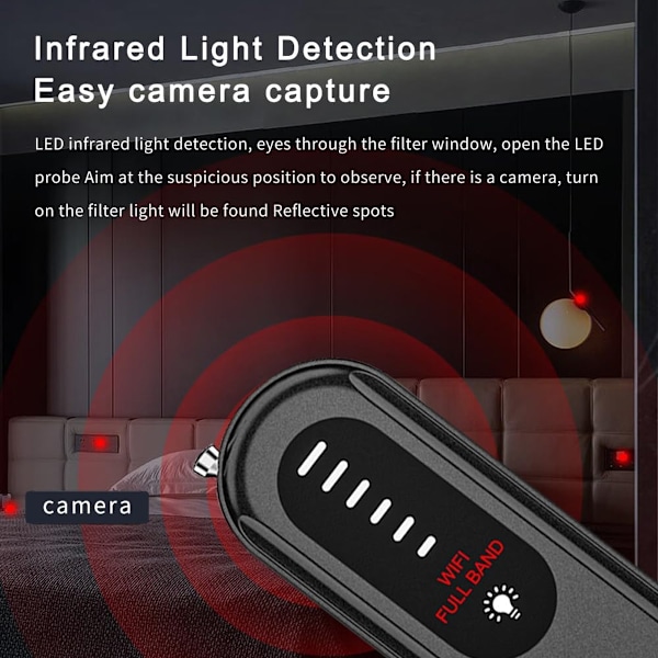 Anti Spion Kamera Detektor, Magnetisk GPS-Detektering, Justerbar Känslighet, Detektionslägen, WiFi Signal Detektering för Kompromisslös Integritet i Bilar,