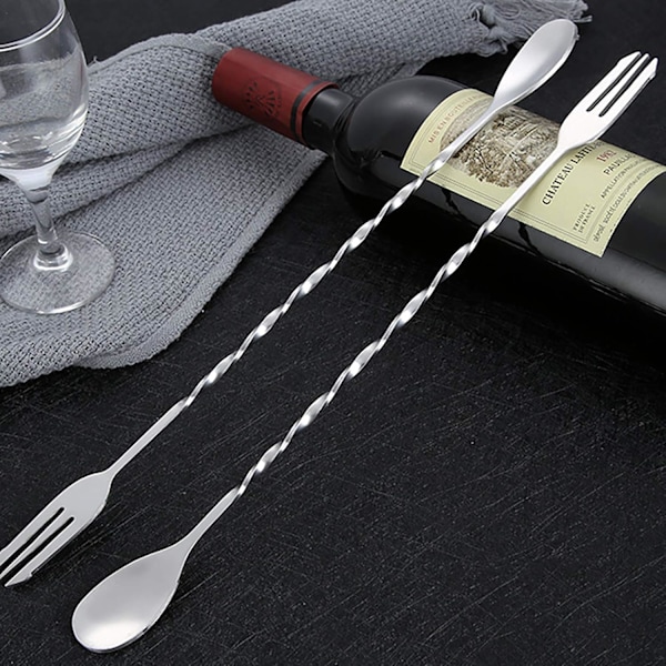 Cocktail Shaker Sked, Twist På Skeden För Lagerindelning Av Drinkar, Spiraldesign För Ett Säkert Grepp, Rostfri Konstruktion, Fruktgaffelspets För Enkel Användning