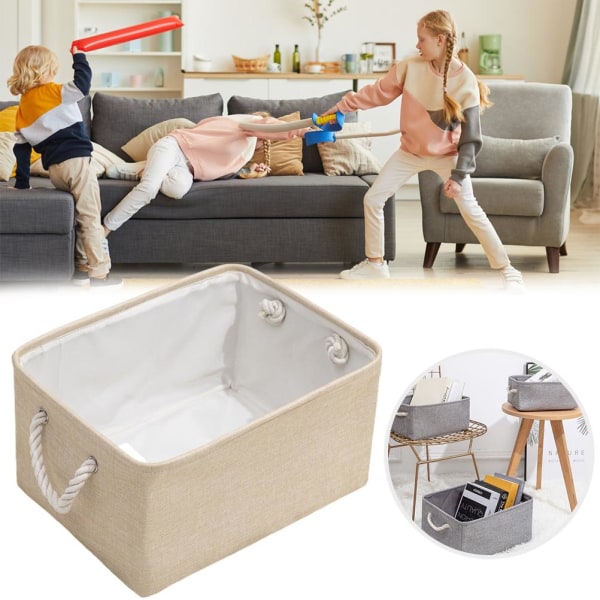 Sammenklappelig opbevaringskurv Foldbar linned opbevaringsboks Beholder Stofarrangør til hjemmekontor Soveværelse, Beige