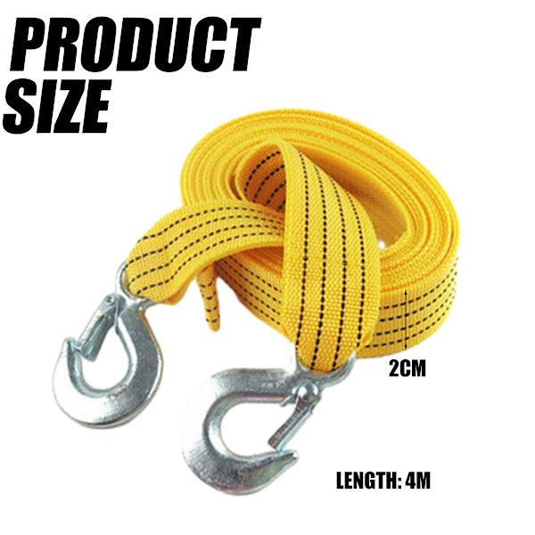 Bil Skilt Kort Kjøretøytau Kabel, 4 Meter Last 3 Ton Bil Tilhenger Tauing Tau Stropp Tau Kabel Med Kroker Nødverktøy (1stk, gul