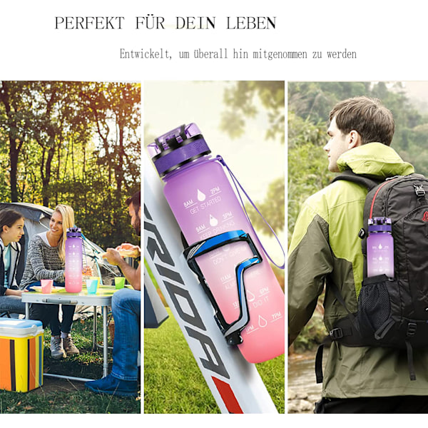 Inspirerande Hydreringslösning, Portabel Vattenflaska med Motiverande Citat, BPA-fri, 1L Återanvändbart Tritanmaterial av Livsmedelskvalitet, Giftfri Design