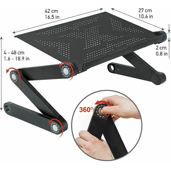 Vikbart knäbord för bärbart laptopstativ, ventilerad brickdesign med justerbart laptopbord, multifunktionell arbetsstation för upp till 17 tum