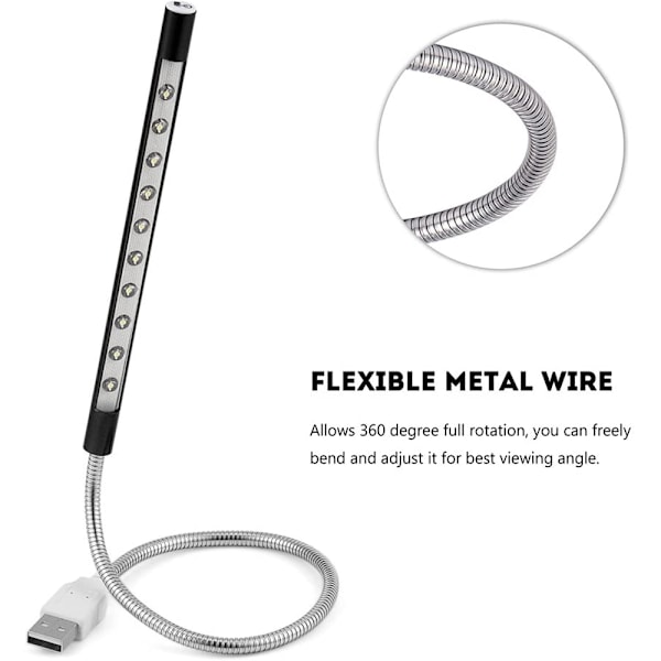 Lätt bärbar lampa USB LED 5V 1W 10 LED lång svanhals touch
