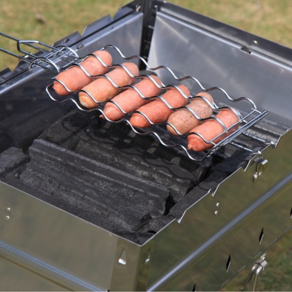 Högkvalitativt Material, Perfekt För Utomhusäventyr, Portabel Grillkorg Erbjuder Generös Matlagningsyta, Rostfritt Stål Korvställ Säkerställer