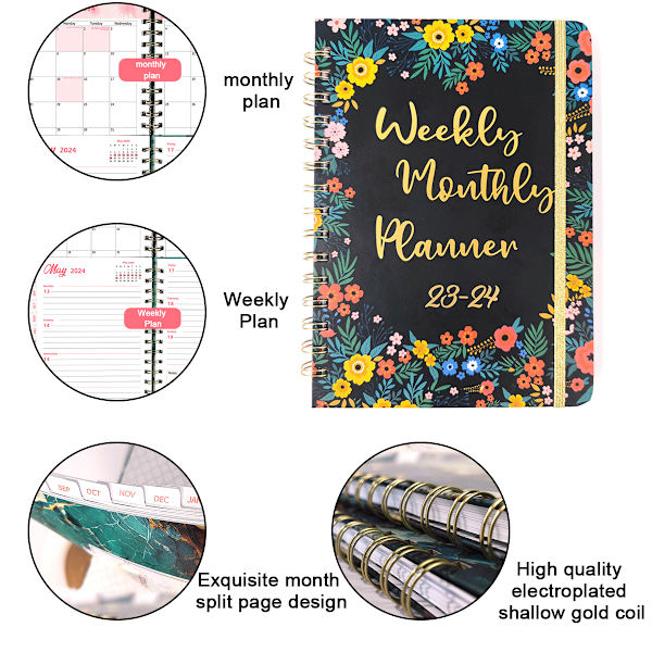 Akateeminen vuosiplanneri 2023-2024 Päivittäinen viikoittainen ja kuukausittainen kalenteri Planner Notebook 12 kuukausittaisella välilehdellä, sisätasku 8,4”×6,1”