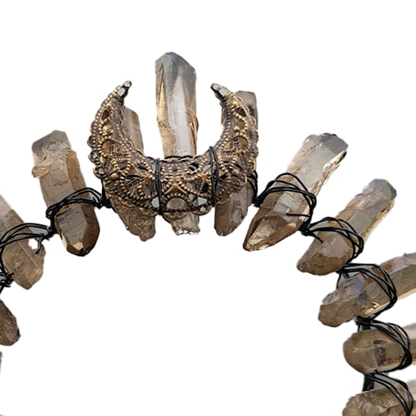 Rå Krystal Tiara Krone Hovedbånd, Sort Kvarts Rhinestone Måne