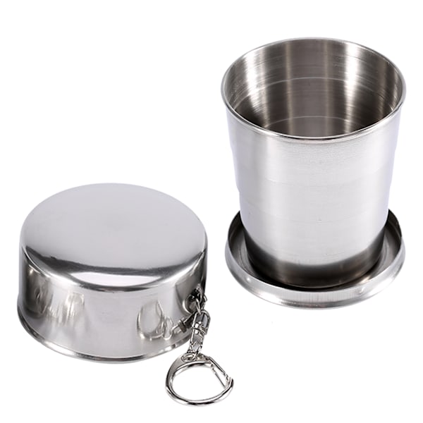 S/M/L Rostfritt Stål Resefällbar Kopp Camping Nyckelring Retractable Teleskopisk Hopvikbar