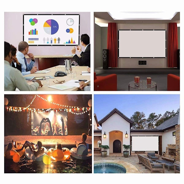 Bärbar projektionsduk, 16:9 widescreen för hemmakontorunderhållning, slitstarkt spandexmaterial för skrynkelfri yta, hopfällbar design för