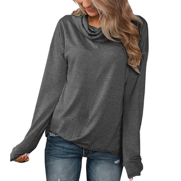 Dam Pullover Tröja Cowl Neck Långärmad Nedhasad Axel Lös Varm Sweatshirt för Vinter Höst Grå S