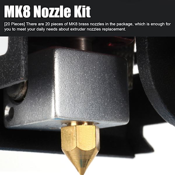 20 stk MK8 dyse sett 1,75 mm M6 gjenge polerte ekstruder dyser med oppbevaringsboks for 3D-skriverutskifting 0,5 mm