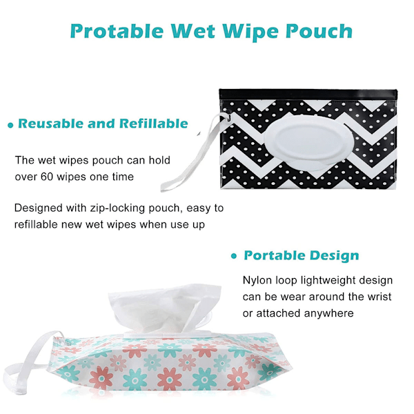 Baby Wipe Dispenser, Refillable Wipes Holder, Baby Wipes Container, Reusable Travel Wet Wipe Pouch