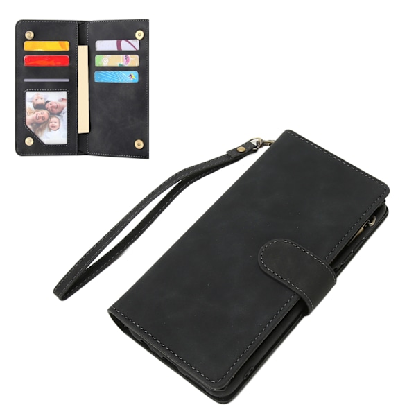 Plånbok Flip Case Imitation Läder Skyddande Plånbok Case Korthållare med Dragkedja för A03S Svart