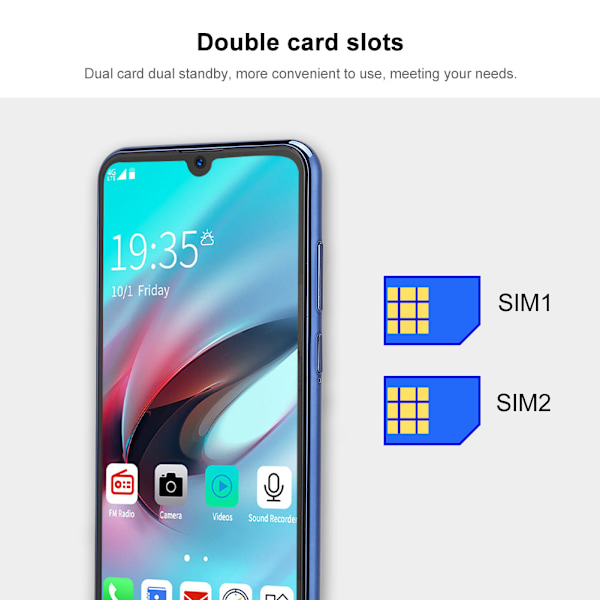 X29 6,3 tum HD-skärm 4+64G 4800mAh Dubbla SIM Dubbel Standby Graduerad Blå Smartphone 100-240VUS