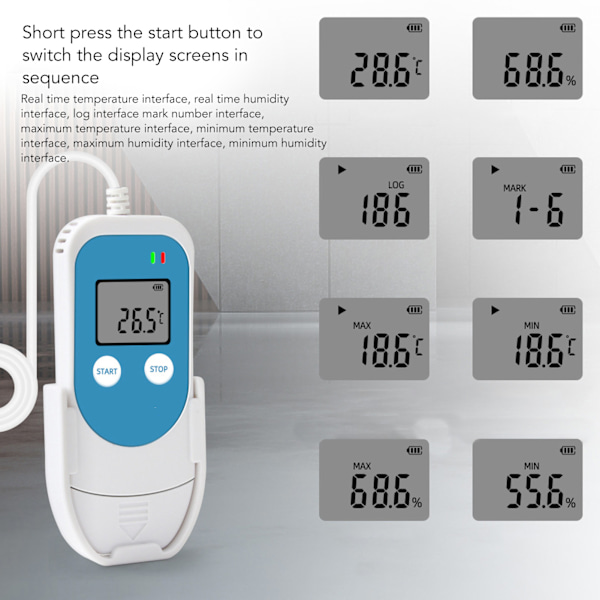 Digital temperatur- og fugtigheds datalogger genanvendelig høj nøjagtighed PDF-rapport USB køleskabs termometer registrator til kølekæde