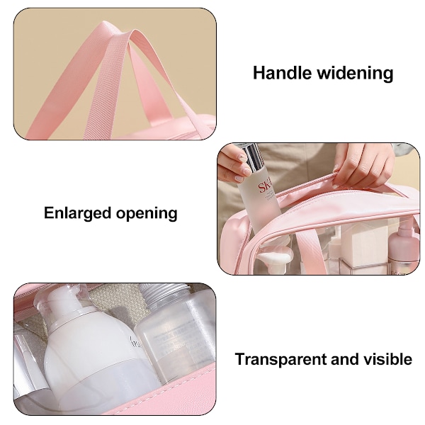 3-delars set portabel transparent vattentät multifunktionell förvaringsväska rutig dam tvättväska Pink