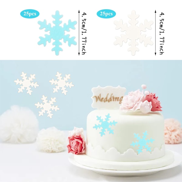 Charmiga Snöflinge Cupcake Toppers, Tårtdekorationer för Fest, Vita Ätbara Cupcake Snöflingor, Vintertema Tårtdekoration för Temafester