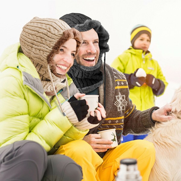 Vinter varm strikket balaklava lue unisex plysj foret ski øreklaff hette skjerf utendørs strikket varm lue