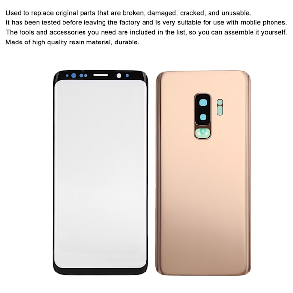 Telefon Bag Glas Cover Forreste Skærm Glas Linse Udskiftningssæt til Samsung S9+ G965(Guld )