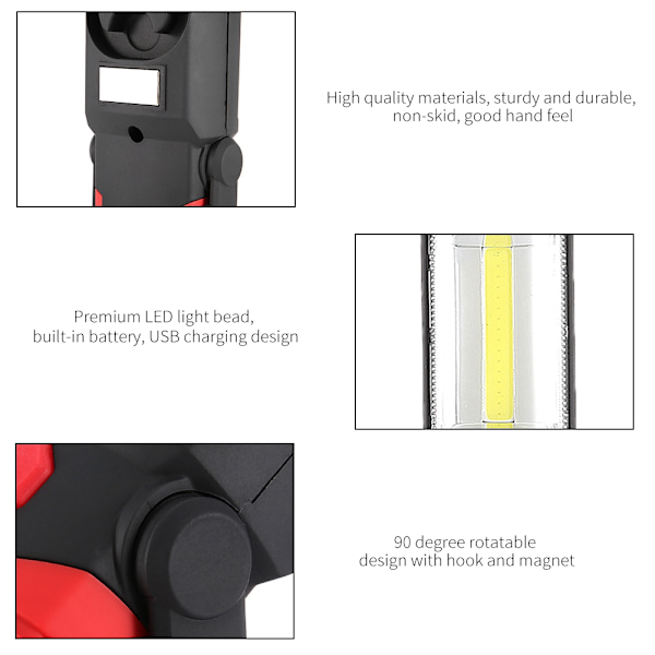USB-oppladbar utendørs LED-arbeidslampe roterbart lys med magnet