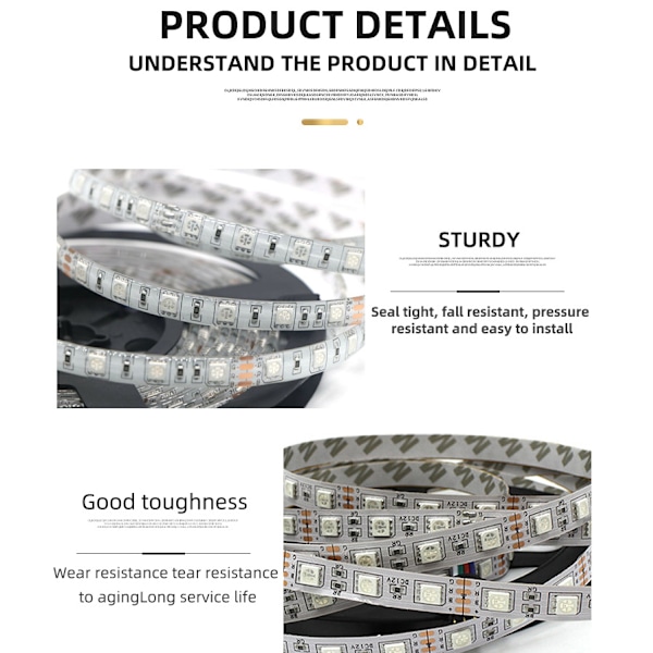 Flexibel LED-strip för heminredning, App-styrd LED-ljusremsa med regnbågsfärger för DIY-dekorationsprojekt