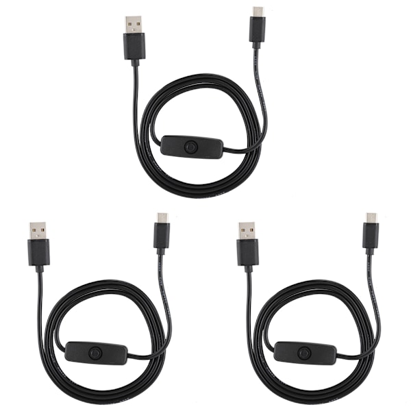 3 stk. 5V3A TypeC-grænseflade Strømadapter Strømkabel med Afbryder til Raspberry Pi 4B