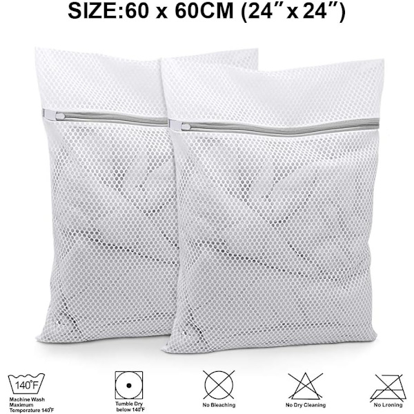 Ekstra Stor Mesh Vaskesekk, 2-pakning Glidelås Polyester Delikat Vaskesekk, Vaskemaskin og Tørketrommel Sikker Klær Vaskesekk for Frakk, Genser, Seng