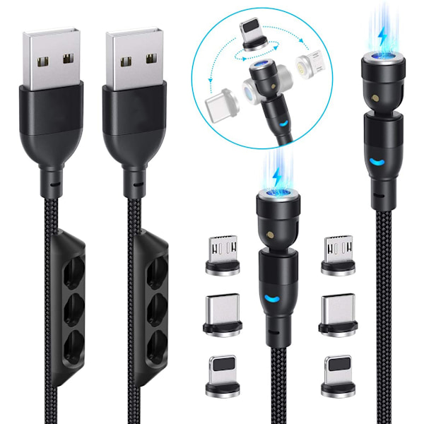 Magnetisk Datakabel Universell Magnetisk Telefonladdare, 3-i-1 Magnetisk USB-kabel, LED-ljus Nylonflätad, Förlängd Längd, Enhandsmanövrering,
