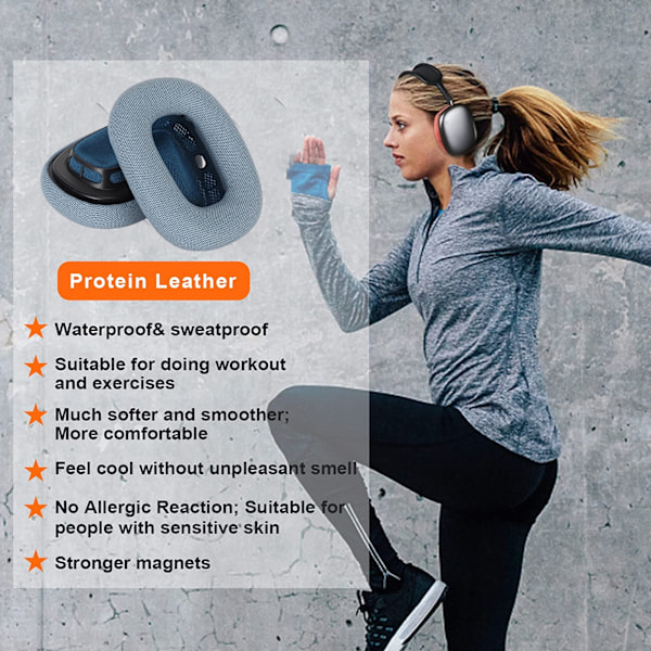 Ersättningsöronkuddar Proteinläder Memory Foam Mjuka Andningsbara Hörlursöronkuddar för IOS Earbuds MAX Blå