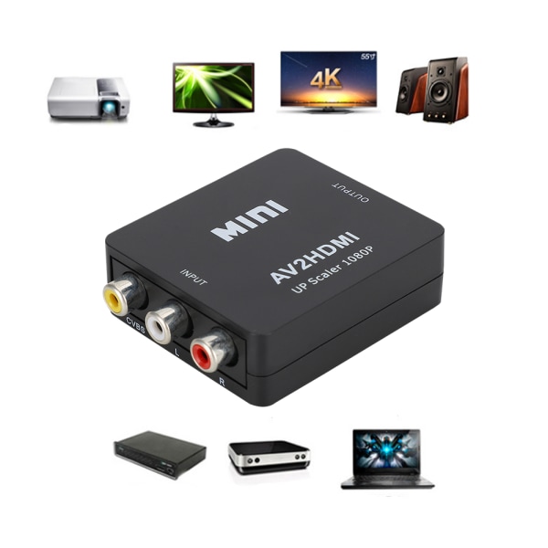 1080P USB-driven AV till HDMI HD-videokonverterare för digitalboxar DVd VCD-spelkonsoler (svart)
