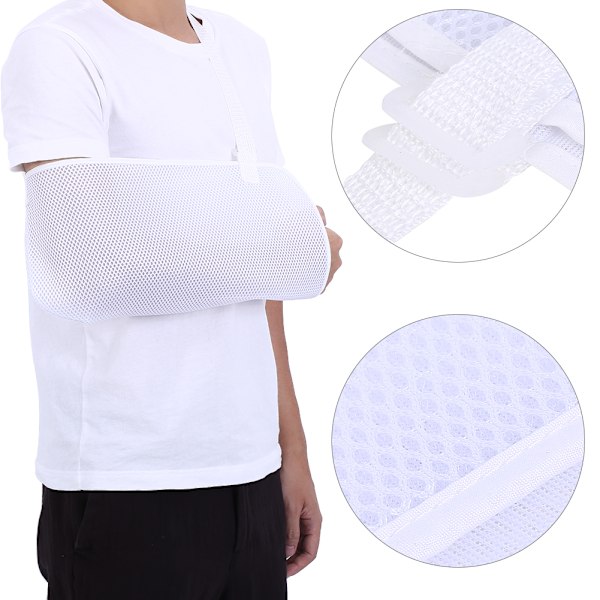 Adjustable Breathable Mesh Arm Sling Elbow Brace Support Shoulder Immobilizer (White)