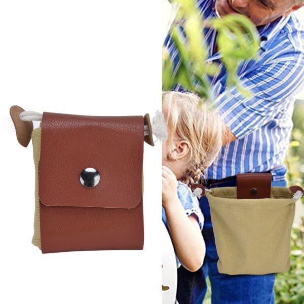 Foraging Pouch PU Leather Canvas Fruit Picking Storage Bag Waist Hanging Tool Bag for Outdoor CampingKhaki