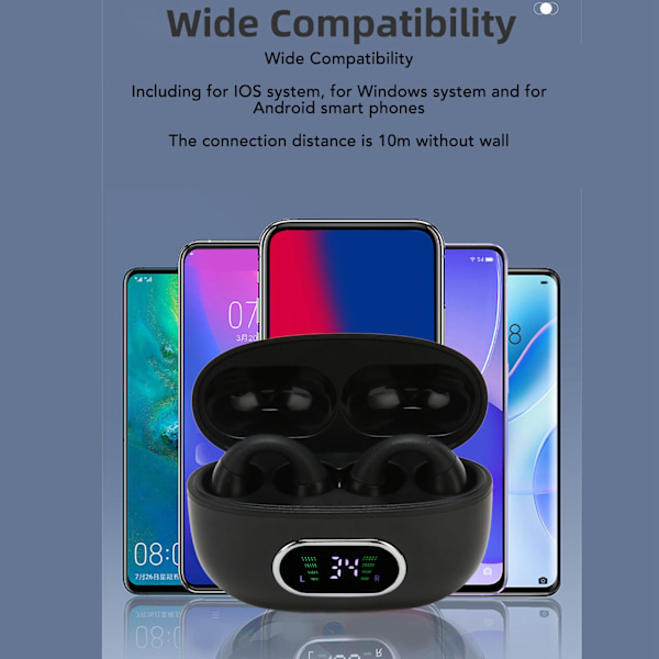 Bluetooth-oversetter øretelefon 144 språk Stereo klipp på oversettelse ørepropper med ladekoffert for Android for IOS Svart