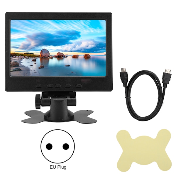 7in Multi Function 800:1 1024x600 Display with Stand Support HDMi VGa AV Input (100-240V)(EU Plug )