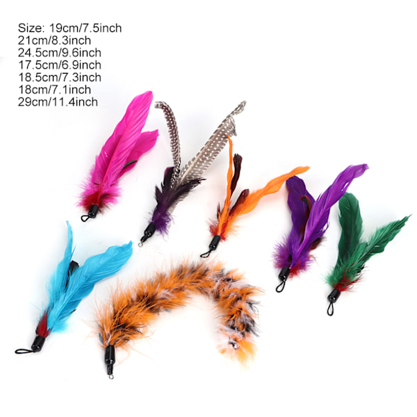 7 pcs Pet Cat Teaser Dangler Toy Rod Stick Feather Replacement Head Cats Supplies