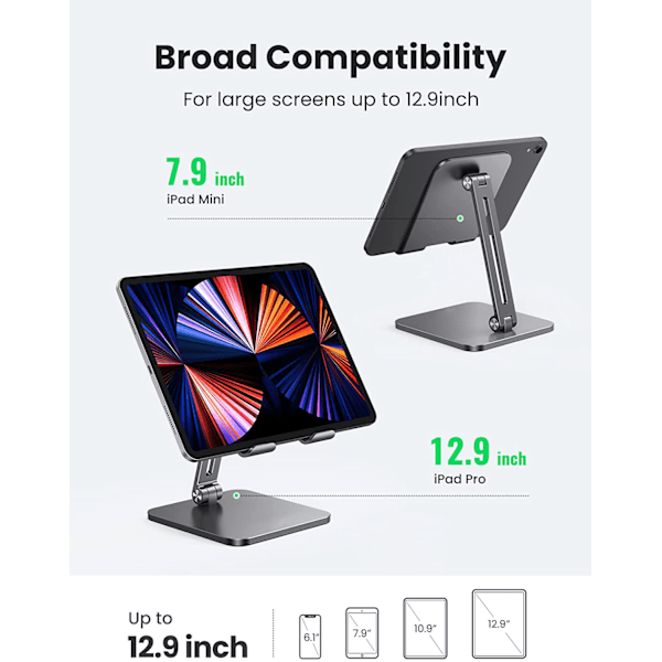 Ergonomisk visningsplattform för enheter upp till 12,9 tum, Magic Magnet-upplevelse Bärbar och justerbar för iPad Air Pro Mini Surface Go Nintendo