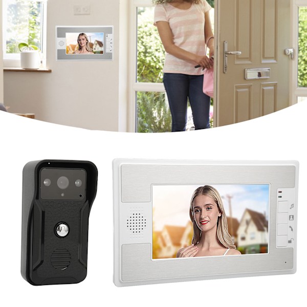 Video dörrtelefon dörrklocka 7 tum färg TFT LCD nattvision video intercom monitor för hemsäkerhet 100‑240V EU-kontakt